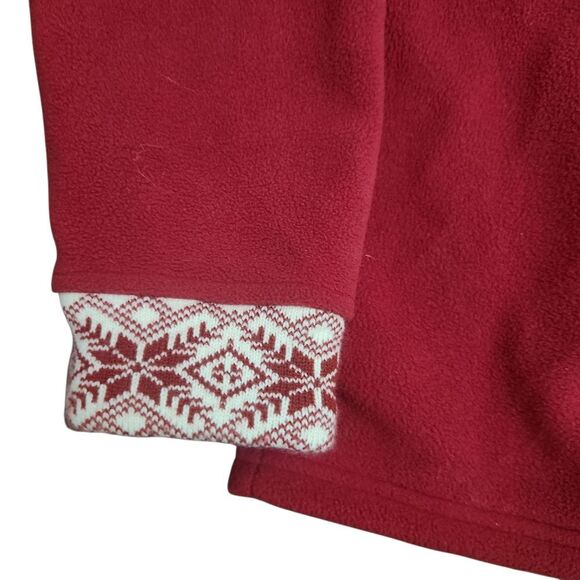 L.L. Bean Red Fleece Womens Medium Red Fair Isle Full Zip Jacket Sweater - Picture 2 of 9
